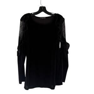 Kim & Cami Velvet Top Blouse L Ruffle Accents Lace Inserts on Sleeves Fairy Goth